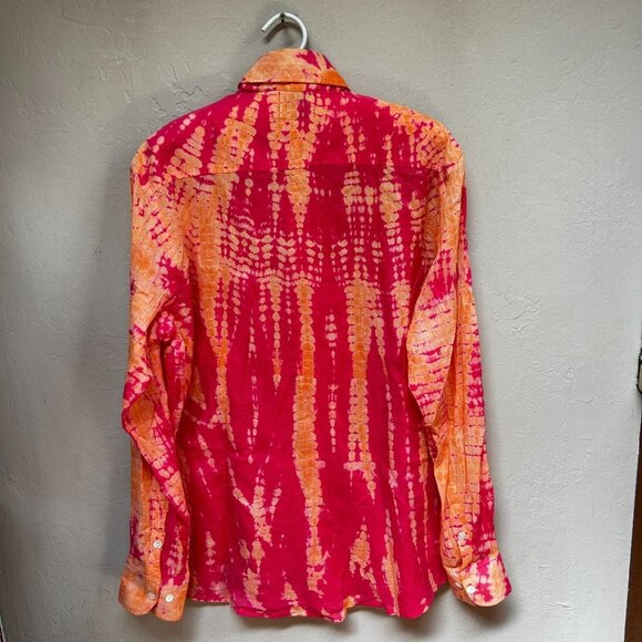 Zen Ethic Women's Button Down Shirt Tie Dye Blouse Medium Orange Long Sleeve - Picture 2 of 9